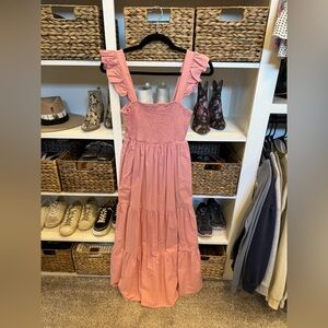 Women's Pink Ruffle-Strap Smocked Maxi Dress